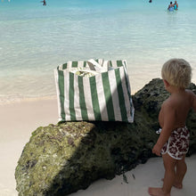 Load image into Gallery viewer, CARRYALL BEACH BAG VACAY OLIVE STRIPE
